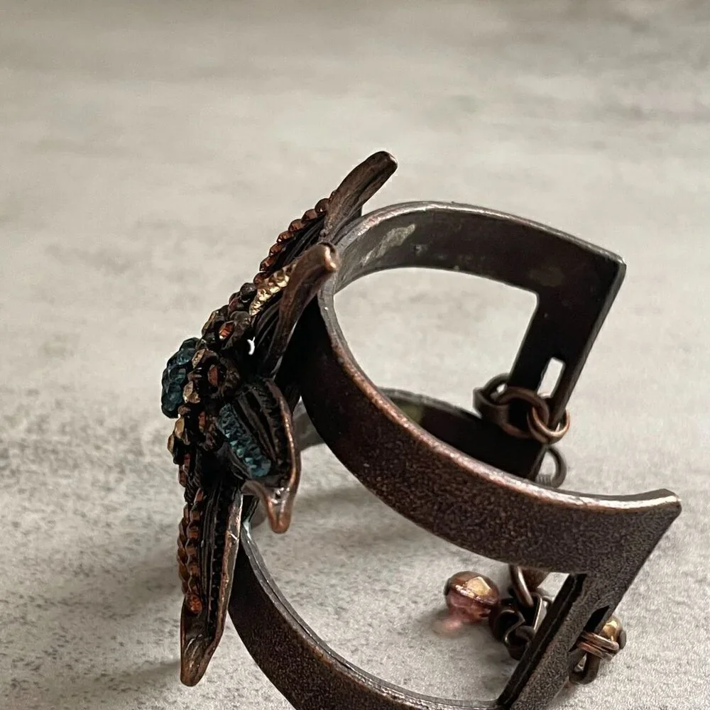 Seasonal Whispers RARE Multi-Color Crystal Pave Flower Cast Metal Cuff Bracelet